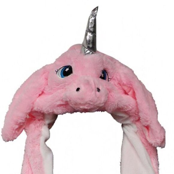 WHITE Plush Funny Unicorn Hat Scarf Squeeze Paw Lift Ear - Picture 10 of 13